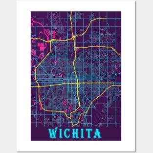 Wichita Neon City Map, Wichita Minimalist City Map Art Print Posters and Art